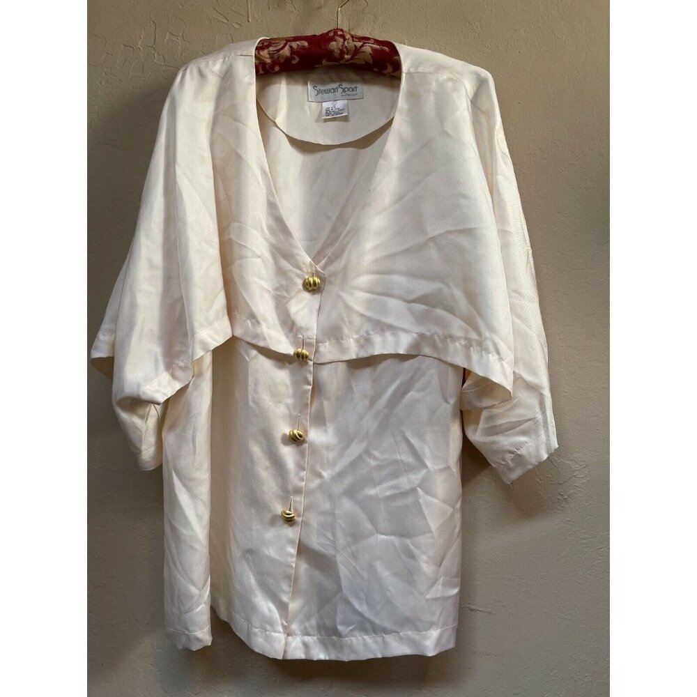 Vintage Stewart Sport Women Flyaway Layered Silk Top Blouse Shirt Large Ivory
